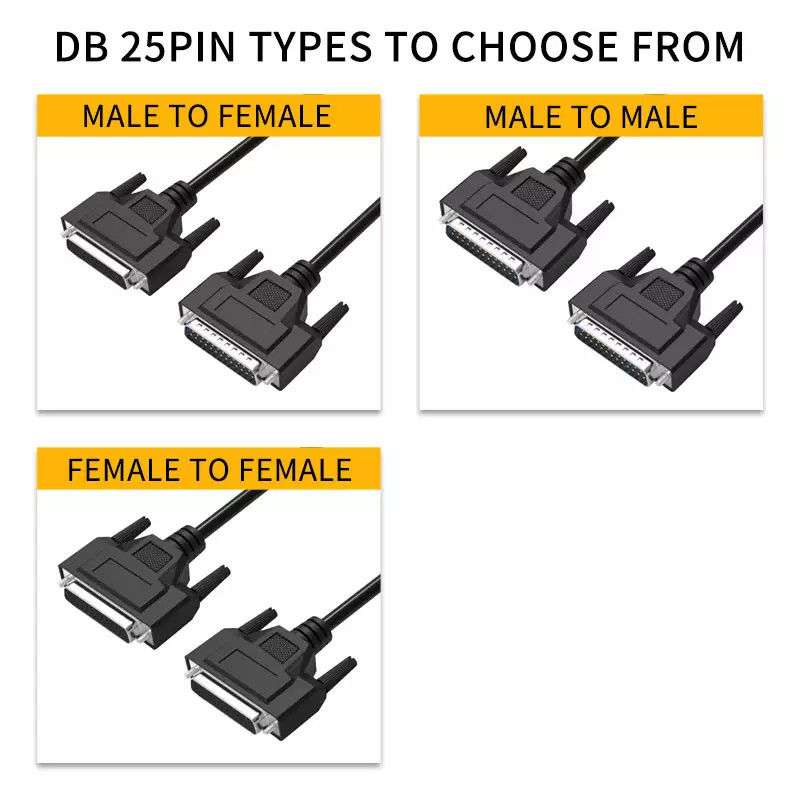 Connecteur D-Sub 25 broches Db25 à Db25 Câbles de communication parallèles mâle à femelle