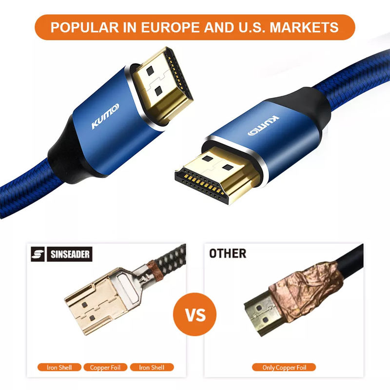 HDR TDR Test 48gbps Plaqué Or 4k Câble HDMI 120Hz Prend en Charge Ethernet 3D 4K HDTV