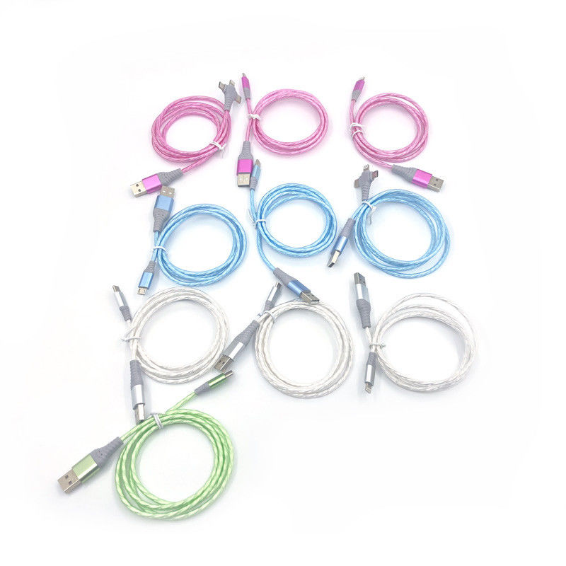 Le remplissage rapide câblent 3 DANS 1 type câble de clignotant de remplissage coloré de foudre de câble de C 3A LED USB