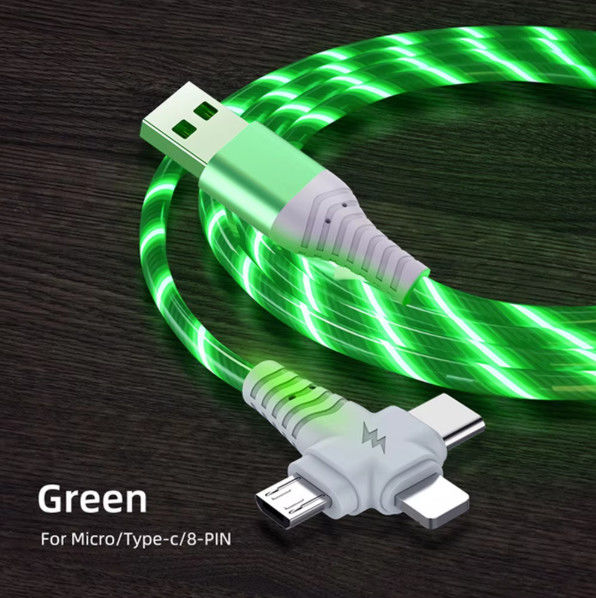 3 en 1 Flow lumineux câble USB pour Samsung 3 en 1 2 en 1 LED Micro USB Type C 8Pin chargeur fil pour iPhone Huawei Xiaomi
