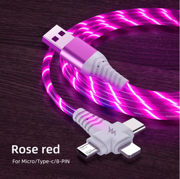3 en 1 Flow lumineux câble USB pour Samsung 3 en 1 2 en 1 LED Micro USB Type C 8Pin chargeur fil pour iPhone Huawei Xiaomi