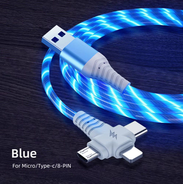 3 en 1 Flow lumineux câble USB pour Samsung 3 en 1 2 en 1 LED Micro USB Type C 8Pin chargeur fil pour iPhone Huawei Xiaomi