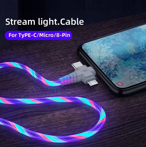 3 en 1 Flow lumineux câble USB pour Samsung 3 en 1 2 en 1 LED Micro USB Type C 8Pin chargeur fil pour iPhone Huawei Xiaomi