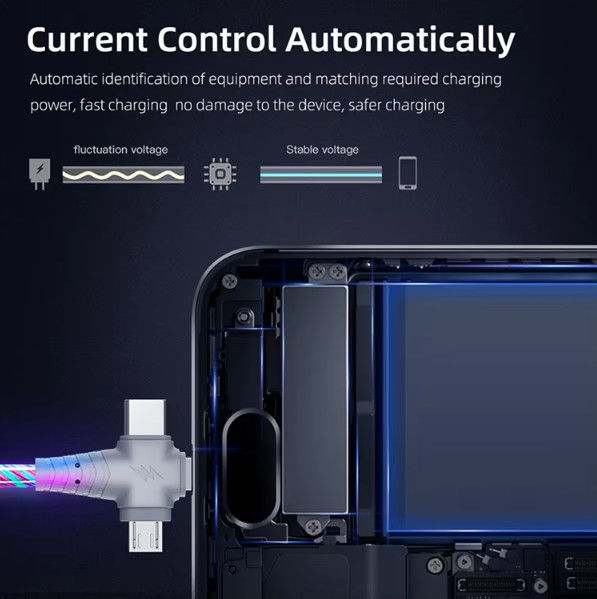 3 en 1 Flow lumineux câble USB pour Samsung 3 en 1 2 en 1 LED Micro USB Type C 8Pin chargeur fil pour iPhone Huawei Xiaomi