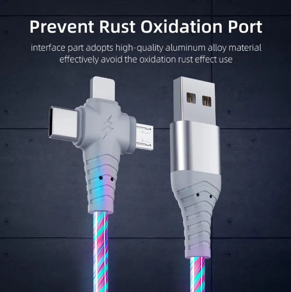 3 en 1 Flow lumineux câble USB pour Samsung 3 en 1 2 en 1 LED Micro USB Type C 8Pin chargeur fil pour iPhone Huawei Xiaomi