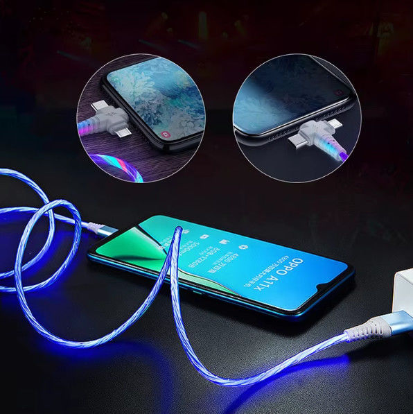 3 en 1 Flow lumineux câble USB pour Samsung 3 en 1 2 en 1 LED Micro USB Type C 8Pin chargeur fil pour iPhone Huawei Xiaomi
