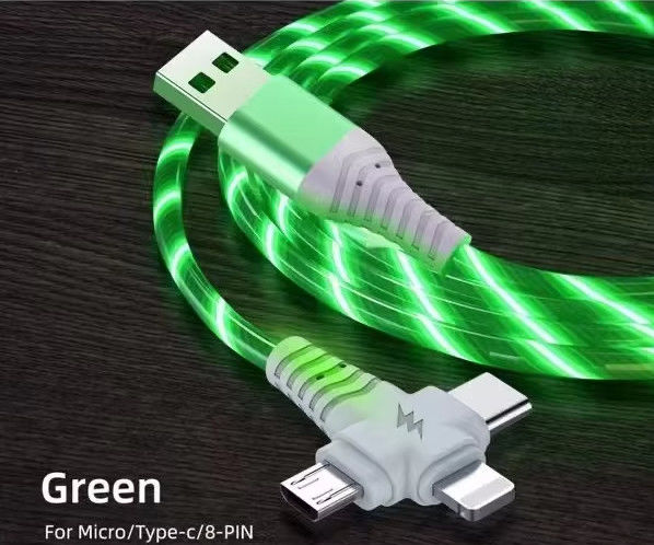 Vente à chaud prix d'usine 3 en 1 câble USB pour éclairer la nuit et le câble de transfert de date lumineux