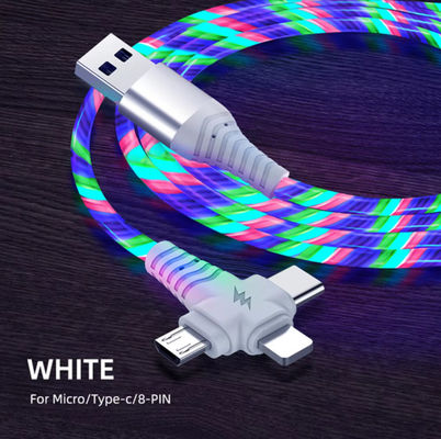 3 en 1 Flow lumineux câble USB pour Samsung 3 en 1 2 en 1 LED Micro USB Type C 8Pin chargeur fil pour iPhone Huawei Xiaomi